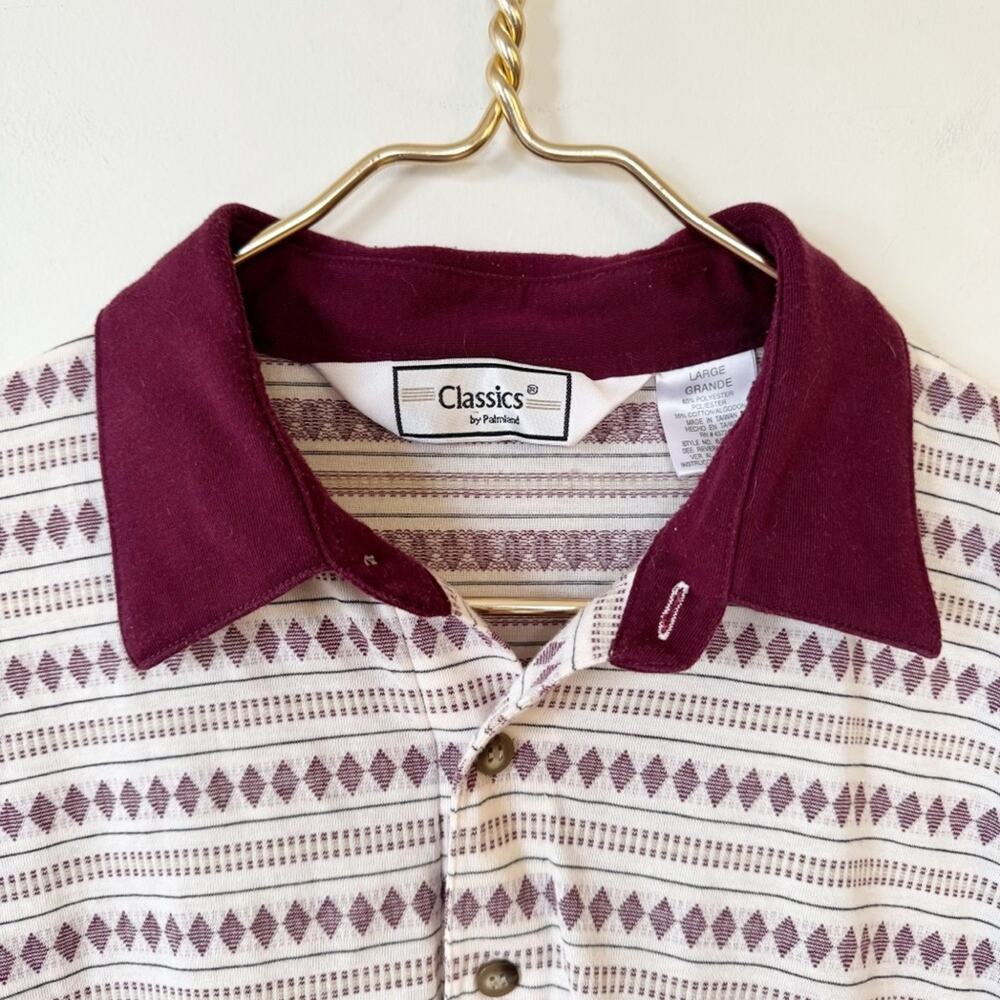 Vintage 80s Classics by Palmland Burgundy Striped Diamond Retro Polo Shirt L - Picture 5 of 6